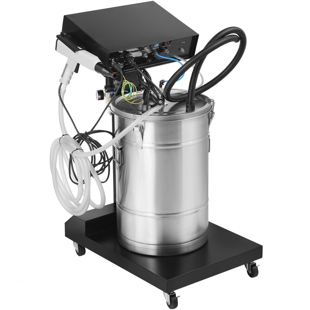 VEVOR Sistema de Recubrimiento en Polvo Kit de Recubrimiento en Polvo de 50 W y 100 kV con salida electrostática y tolva de polvo de 50 l con Pistola Pulverizadora y Base con Carro, 26 kg