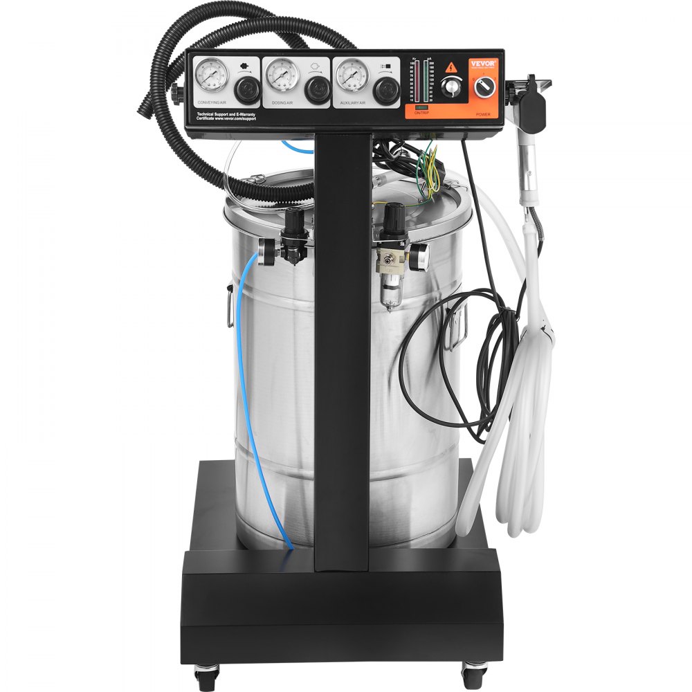VEVOR Sistema de Recubrimiento en Polvo Kit de Recubrimiento en Polvo de 50 W y 100 kV con salida electrostática y tolva de polvo de 50 l con Pistola Pulverizadora y Base con Carro, 26 kg
