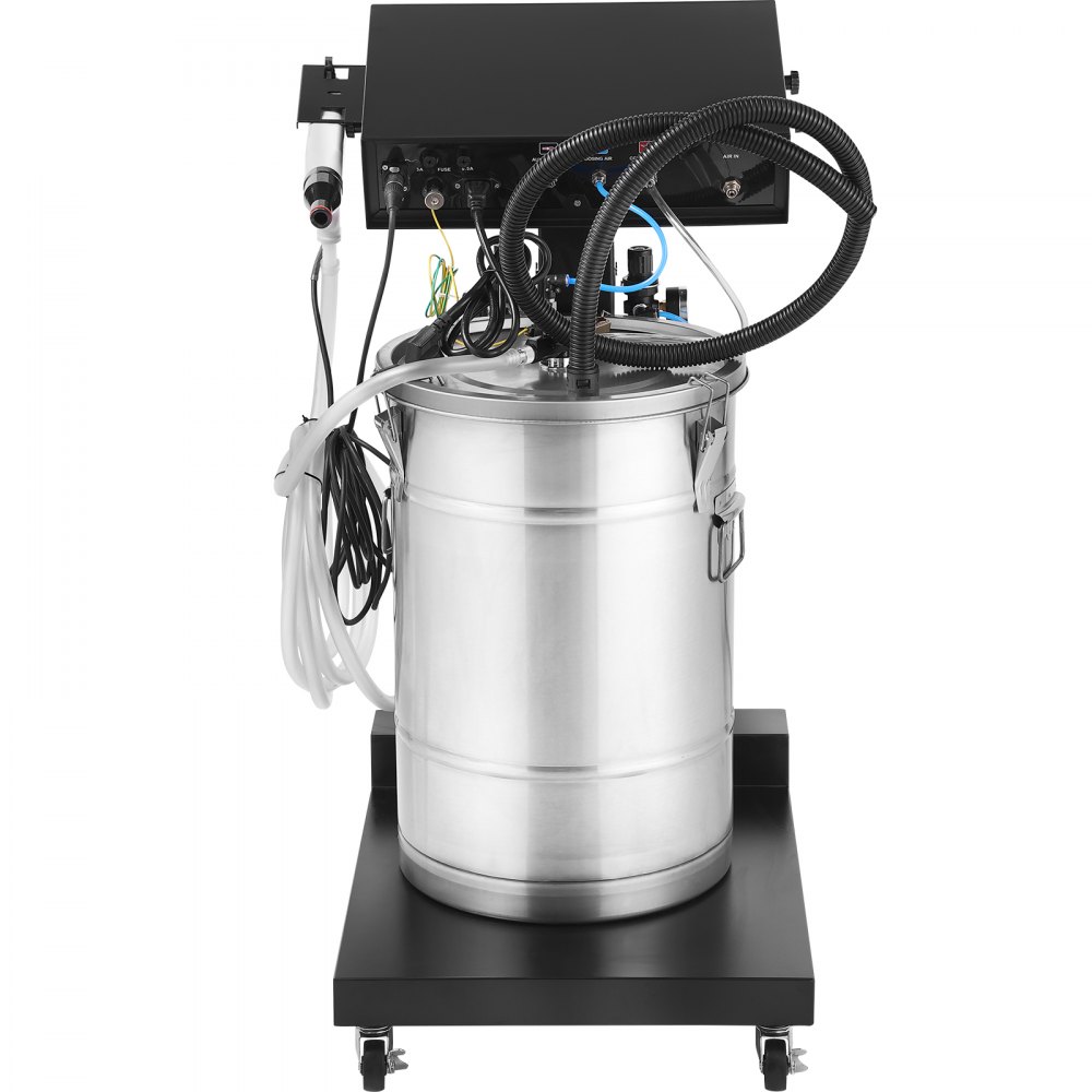 VEVOR Sistema de Recubrimiento en Polvo Kit de Recubrimiento en Polvo de 50 W y 100 kV con salida electrostática y tolva de polvo de 50 l con Pistola Pulverizadora y Base con Carro, 26 kg