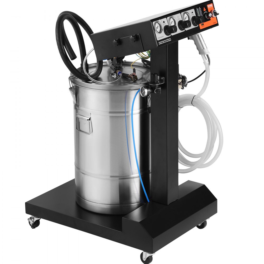 VEVOR Sistema de Recubrimiento en Polvo Kit de Recubrimiento en Polvo de 50 W y 100 kV con salida electrostática y tolva de polvo de 50 l con Pistola Pulverizadora y Base con Carro, 26 kg