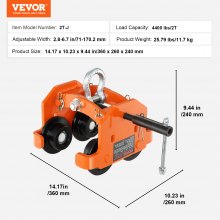 VEVOR Carro manual, capacidad de carga de 4400 lbs/2 toneladas, carro de viga de empuje con ruedas dobles, ajustable para ancho de brida de viga en I de 2.8" a 6.7", polipasto de garaje de acero de aleación resistente para viga en I curva recta