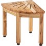 Banco de ducha VEVOR de teca con diseño de esquina y superficie de listones para drenaje de agua y resistentes patas de madera.