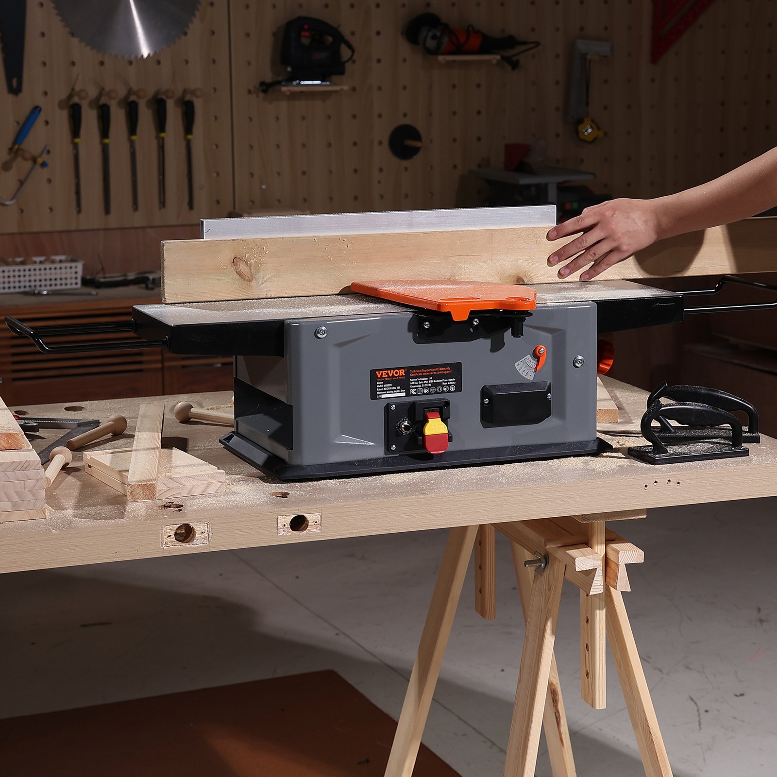VEVOR Benchtop Spiral Jointer, 8-Inch, 2HP with 10000 RPM, Featuring an 18-Blade Spiral Cutterhead, Extendable Arm to 6.5'', and a 8x42.3'' Worktable with 0-1/8'' Depth Adjustment for Woodcraft
