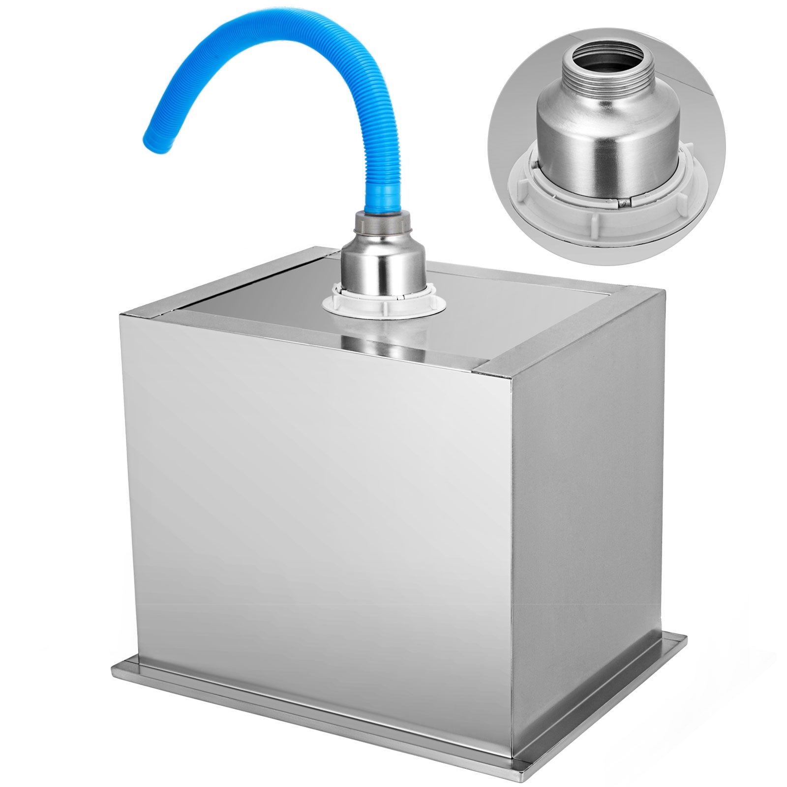 Hielera empotrada VEVOR de acero inoxidable con conexión de manguera flexible azul.