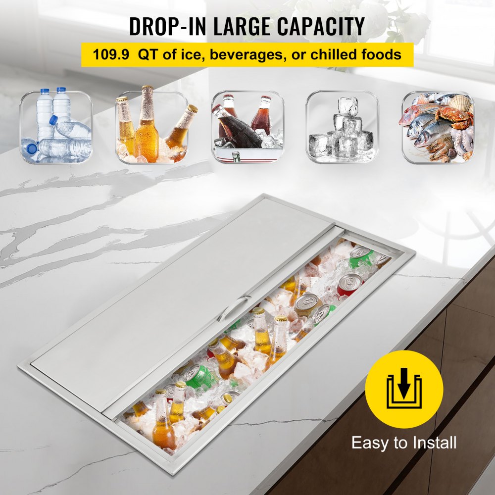 Hielera de acero inoxidable VEVOR con gran capacidad para bebidas y fácil instalación.