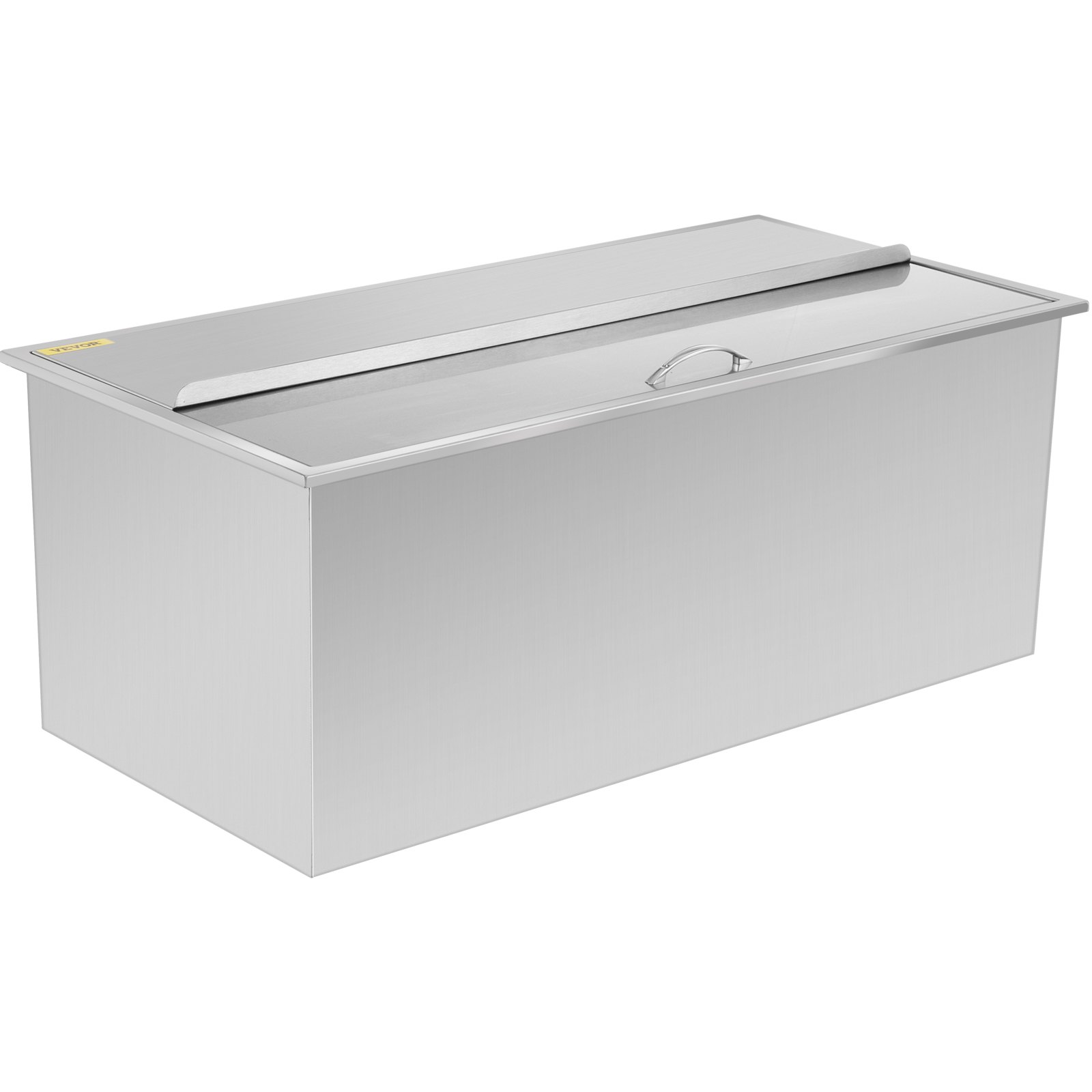 Hielera de acero inoxidable VEVOR con un diseño elegante y asa incorporada.