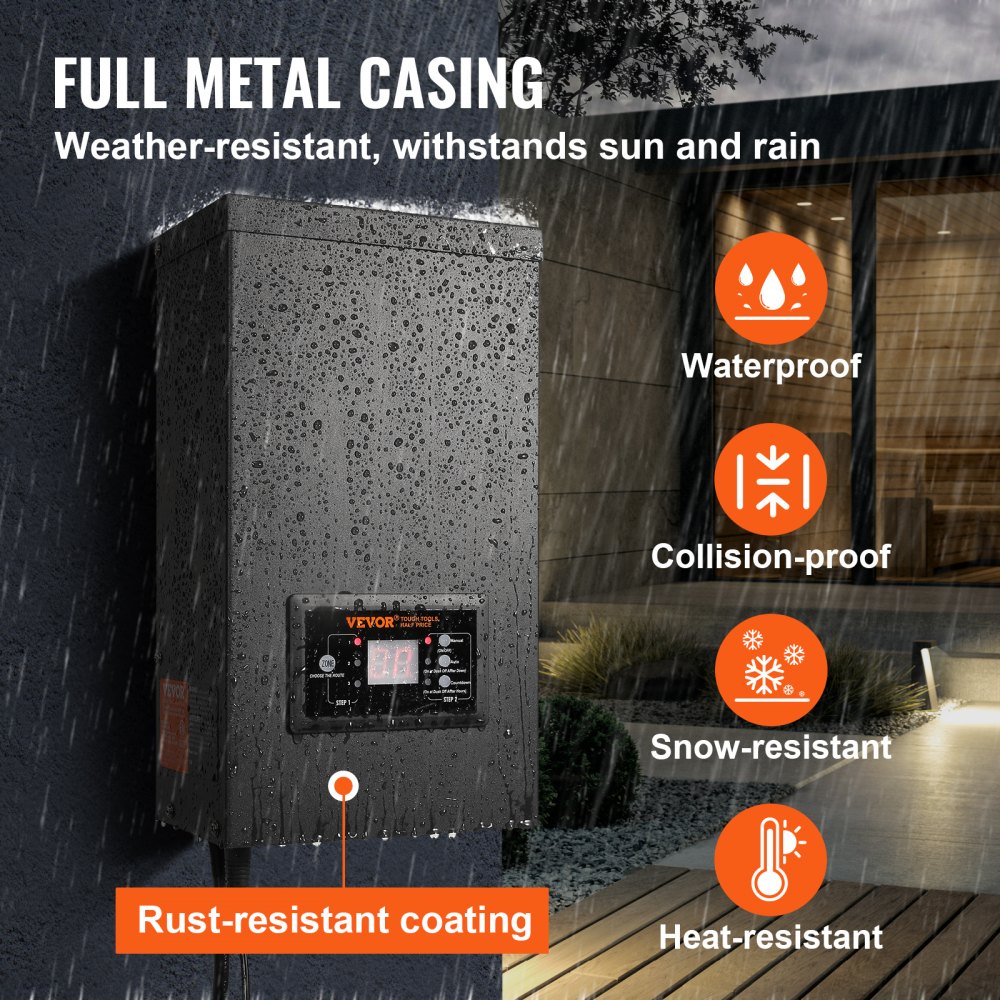 VEVOR 600W Landscape Transformer, Timer & Photocell Sensor Equipped, Weatherproof Outdoor Lighting Converter, 120V AC to 12V/14V AC, Ideal for Exterior, Spotlight, Pathway, Pool Lighting, ETL Certi