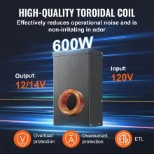 VEVOR Transformador de paisaje de bajo voltaje de 600 W con temporizador y sensor de fotocélula, transformador de iluminación de paisaje impermeable, 120 V CA a 12 V/14 V CA para exteriores, foco, luz de camino, luz de piscina, ETL