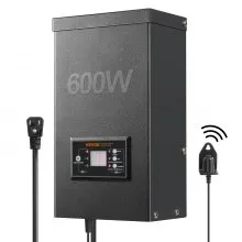 VEVOR Transformador de paisaje de bajo voltaje de 600 W con temporizador y sensor de fotocélula, transformador de iluminación de paisaje impermeable, 120 V CA a 12 V/14 V CA para exteriores, foco, luz de camino, luz de piscina, ETL
