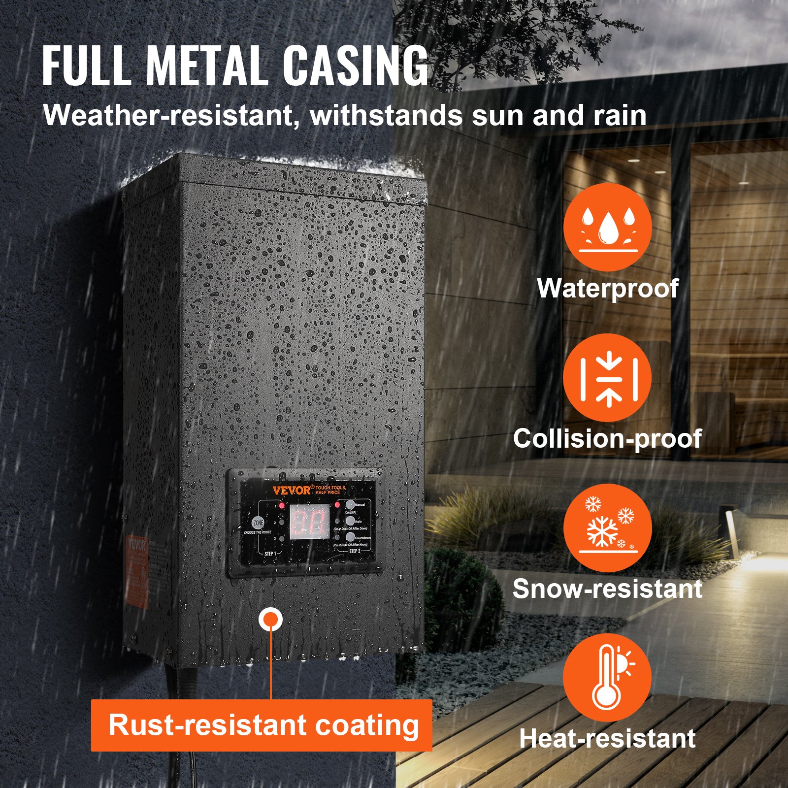 Transformador de paisaje VEVOR de 600 W, equipado con temporizador y sensor de fotocélula, convertidor de iluminación exterior resistente a la intemperie, 120 V CA a 12 V/14 V CA, ideal para exteriores, focos, caminos, iluminación de piscinas, certificación ETL