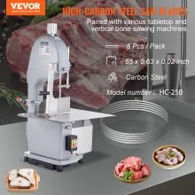 Hoja de sierra de cinta VEVOR, 65 x 0,63 x 0,02 pulgadas, 5 unidades/paquete de hojas de sierra de cinta para carne para repuesto, hoja de acero al carbono, hoja de corte de carne envuelta en papel a prueba de óxido, apto para máquinas comerciales de sierra de hueso