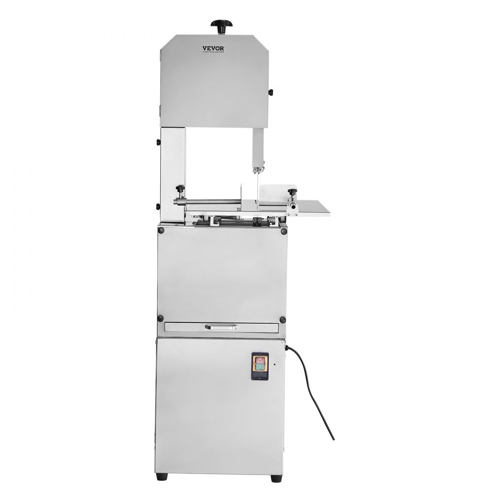 Sierra de cinta eléctrica comercial para carne VEVOR, 850 W, sierra vertical para huesos de acero inoxidable, Workbeach de 59,5 x 46,8 cm, grosor de corte de 4,1 a 23,1 cm, cortadora de carne congelada con 2 cuchillas para costillas de cerdo y res.