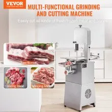 VEVOR Sierra de cinta eléctrica comercial sierra para carne sierra vertical para huesos de acero inoxidable de 850 W banco de trabajo de 23,6 x 18,3