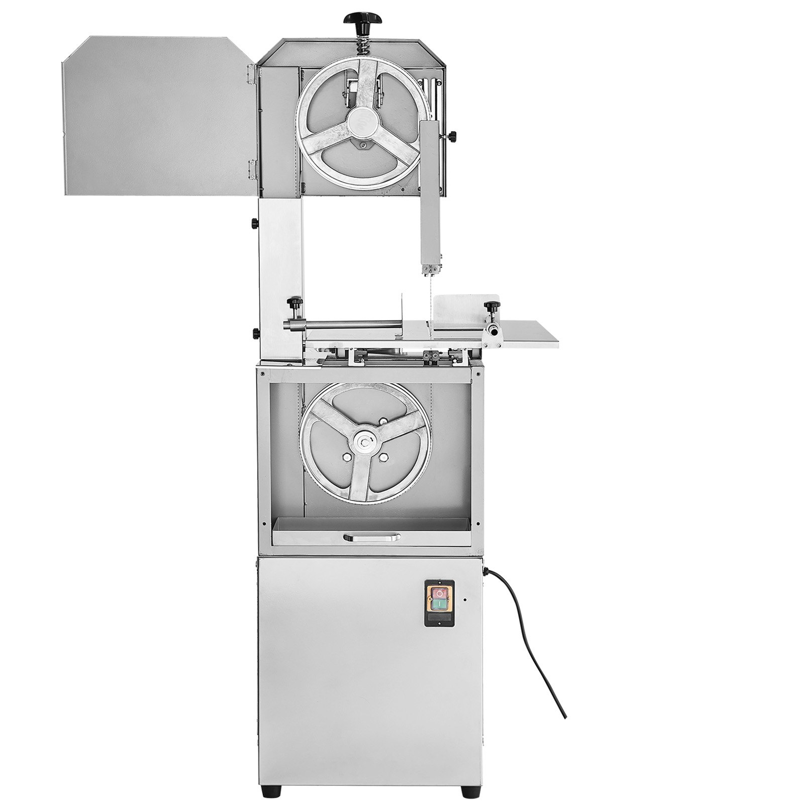 Sierra de cinta eléctrica comercial para carne VEVOR, 850 W, sierra vertical para huesos de acero inoxidable, Workbeach de 59,5 x 46,8 cm, grosor de corte de 4,1 a 23,1 cm, cortadora de carne congelada con 2 cuchillas para costillas de cerdo y res.
