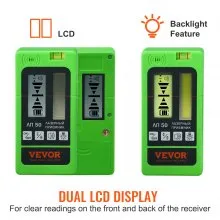 VEVOR Receptor láser para nivel láser, rango de trabajo de 197 pies, láser verde y detector de haz rojo para láseres de línea pulsantes, altavoz ajustable y pantalla LCD dual y nivel de burbuja incorporado, abrazadera incluida