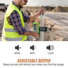 VEVOR Receptor láser para nivel láser, rango de trabajo de 197 pies, láser verde y detector de haz rojo para láseres de línea pulsantes, altavoz ajustable y pantalla LCD dual y nivel de burbuja incorporado, abrazadera incluida