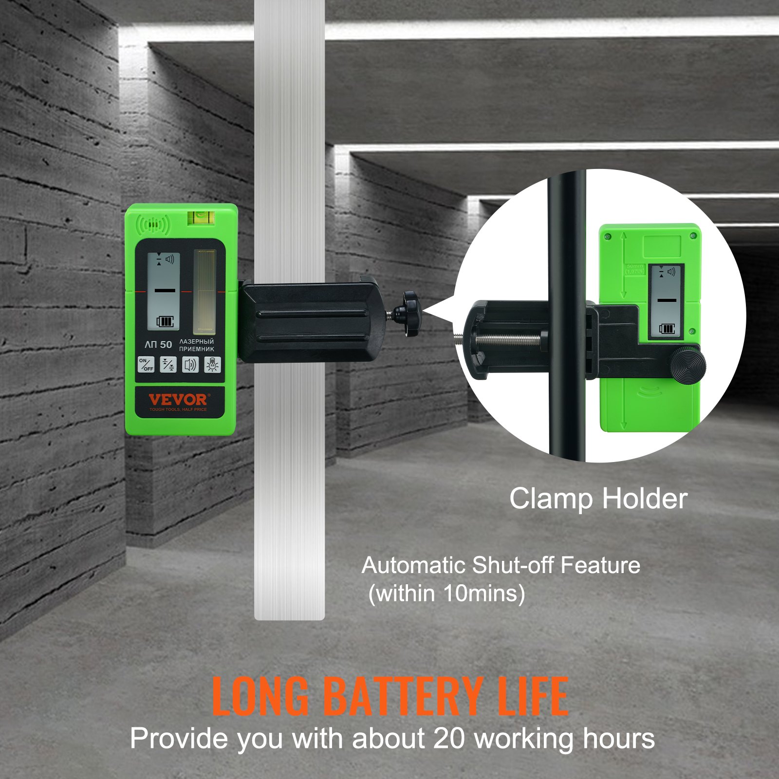 Receptor láser VEVOR, alcance de trabajo de 60 m, detector de láser verde y haz rojo para láseres de línea pulsantes, altavoz personalizable, pantalla LCD dual y nivel de burbuja integrado con abrazadera para nivel láser. Ebay美