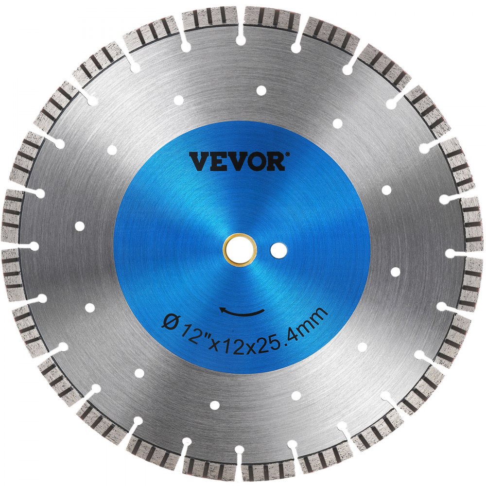 Disco de diamante VEVOR Hoja de sierra para hormigón de 12" Disco de corte segmentado húmedo o seco para mampostería Hoja de sierra para uso general Sierra eléctrica de uso general Hoja de altura de segmento de 12 mm Discos de diamante para mampostería de bloques de ladrillo de hormigón