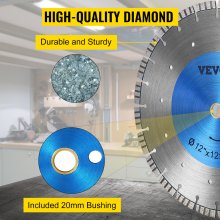 Disco de diamante VEVOR Hoja de sierra para hormigón de 12" Disco de corte segmentado húmedo o seco para mampostería Hoja de sierra para uso general Sierra eléctrica de uso general Hoja de altura de segmento de 12 mm Discos de diamante para mampostería de bloques de ladrillo de hormigón