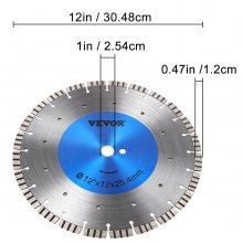 Disco de diamante VEVOR Hoja de sierra para hormigón de 12" Disco de corte segmentado húmedo o seco para mampostería Hoja de sierra para uso general Sierra eléctrica de uso general Hoja de altura de segmento de 12 mm Discos de diamante para mampostería de bloques de ladrillo de hormigón