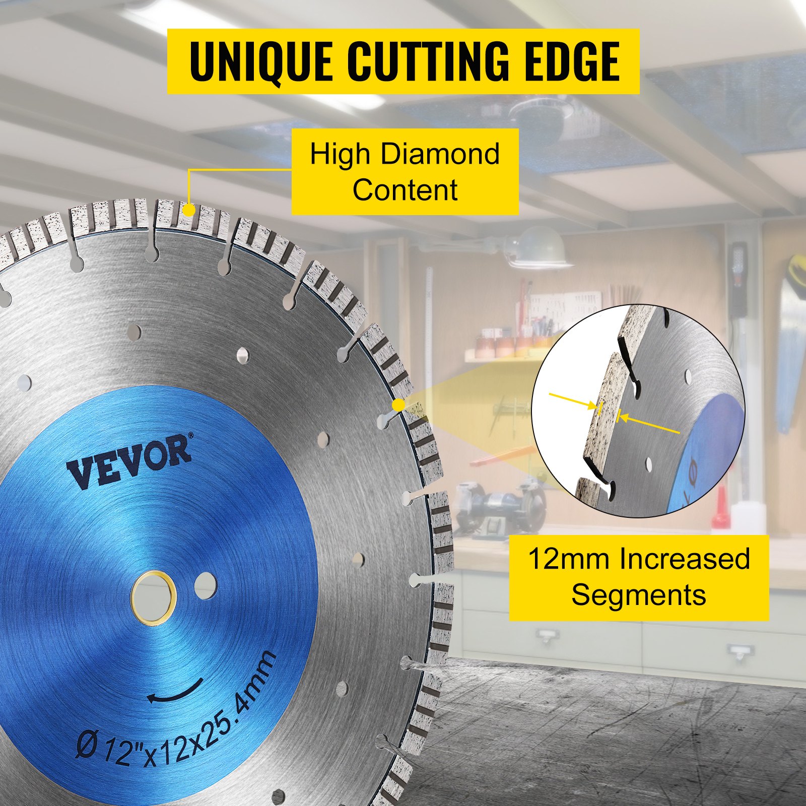 Hoja de sierra de diamante VEVOR de 12" para hormigón, disco de corte segmentado en seco o húmedo, hoja de sierra húmeda para mampostería, sierra eléctrica de uso general, hoja de segmento de 12 mm, hojas de diamante para hormigón, ladrillo, bloque y mampostería.
