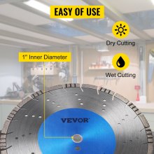 Disco de diamante VEVOR Hoja de sierra para hormigón de 12" Disco de corte segmentado húmedo o seco para mampostería Hoja de sierra para uso general Sierra eléctrica de uso general Hoja de altura de segmento de 12 mm Discos de diamante para mampostería de bloques de ladrillo de hormigón