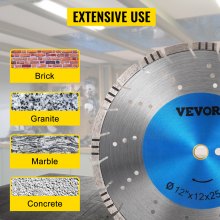 Disco de diamante VEVOR Hoja de sierra para hormigón de 12" Disco de corte segmentado húmedo o seco para mampostería Hoja de sierra para uso general Sierra eléctrica de uso general Hoja de altura de segmento de 12 mm Discos de diamante para mampostería de bloques de ladrillo de hormigón