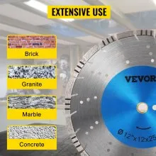 Disco de diamante VEVOR Hoja de sierra para hormigón de 12" Disco de corte segmentado húmedo o seco para mampostería Hoja de sierra para uso general Sierra eléctrica de uso general Hoja de altura de segmento de 12 mm Discos de diamante para mampostería de bloques de ladrillo de hormigón