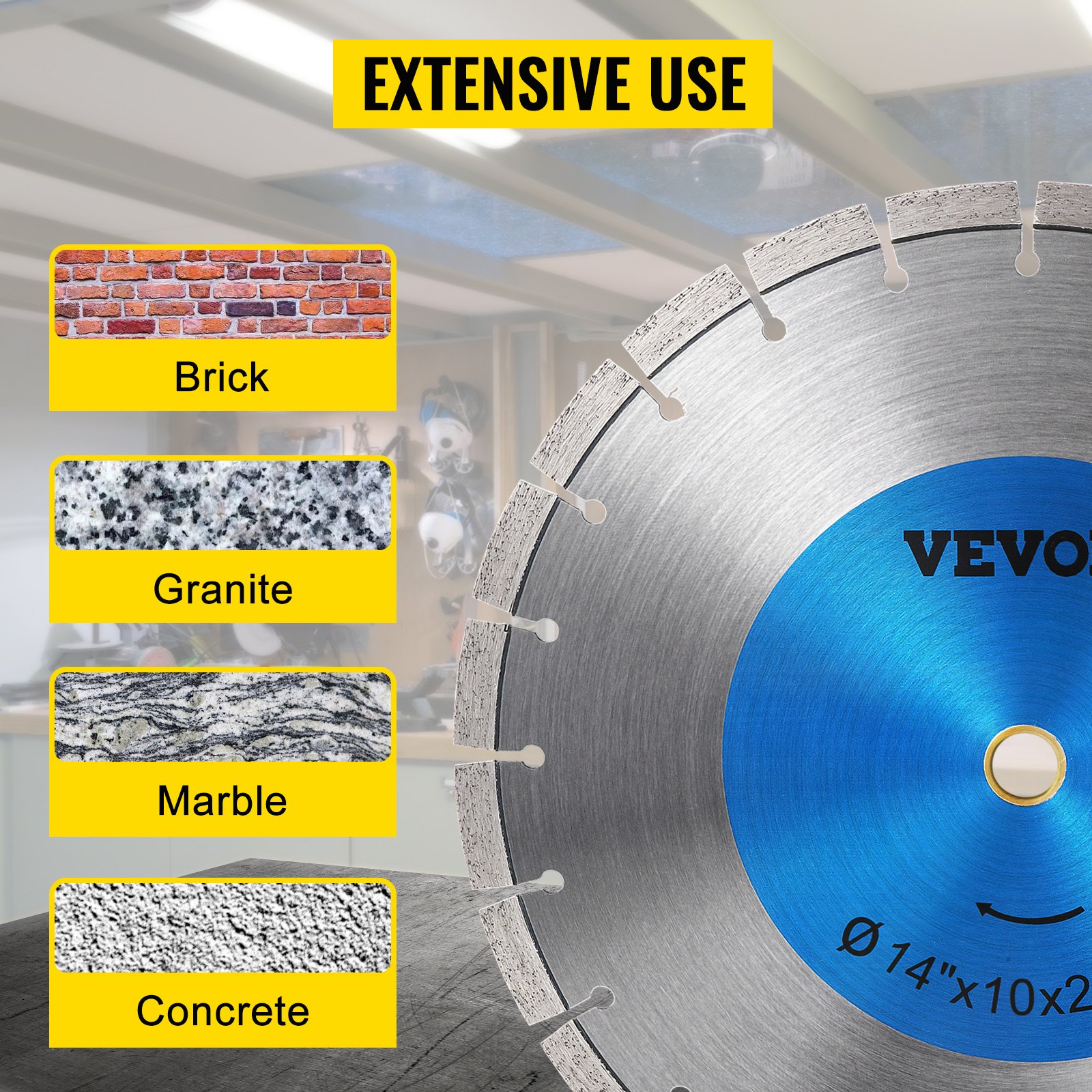 Hoja de sierra de diamante VEVOR de 14" para hormigón, disco de corte segmentado en seco o húmedo, hoja de sierra húmeda para mampostería, sierra eléctrica de uso general, hoja de segmento de 0,39" de alto, hojas de diamante para hormigón, ladrillo, bloque y mampostería.