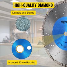 Hoja de diamante VEVOR Hoja de sierra para concreto de 14" Disco de corte segmentado húmedo o seco para mampostería Hoja de sierra húmeda Sierra eléctrica de uso general Hoja de segmento alto de 0.39" Hojas de diamante para mampostería de bloques de ladrillo de concreto