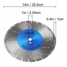 Hoja de diamante VEVOR Hoja de sierra para concreto de 14" Disco de corte segmentado húmedo o seco para mampostería Hoja de sierra húmeda Sierra eléctrica de uso general Hoja de segmento alto de 0.39" Hojas de diamante para mampostería de bloques de ladrillo de concreto