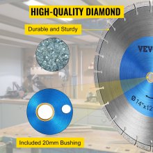 Hoja de diamante VEVOR Hoja de sierra para concreto de 14" Disco de corte segmentado húmedo o seco para mampostería Hoja de sierra húmeda Sierra eléctrica de uso general Hoja de segmento de 0.47" de altura Hojas de diamante para mampostería de bloques de ladrillo de concreto