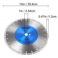 Hoja de diamante VEVOR Hoja de sierra para concreto de 14" Disco de corte segmentado húmedo o seco para mampostería Hoja de sierra húmeda Sierra eléctrica de uso general Hoja de segmento de 0.47" de altura Hojas de diamante para mampostería de bloques de ladrillo de concreto