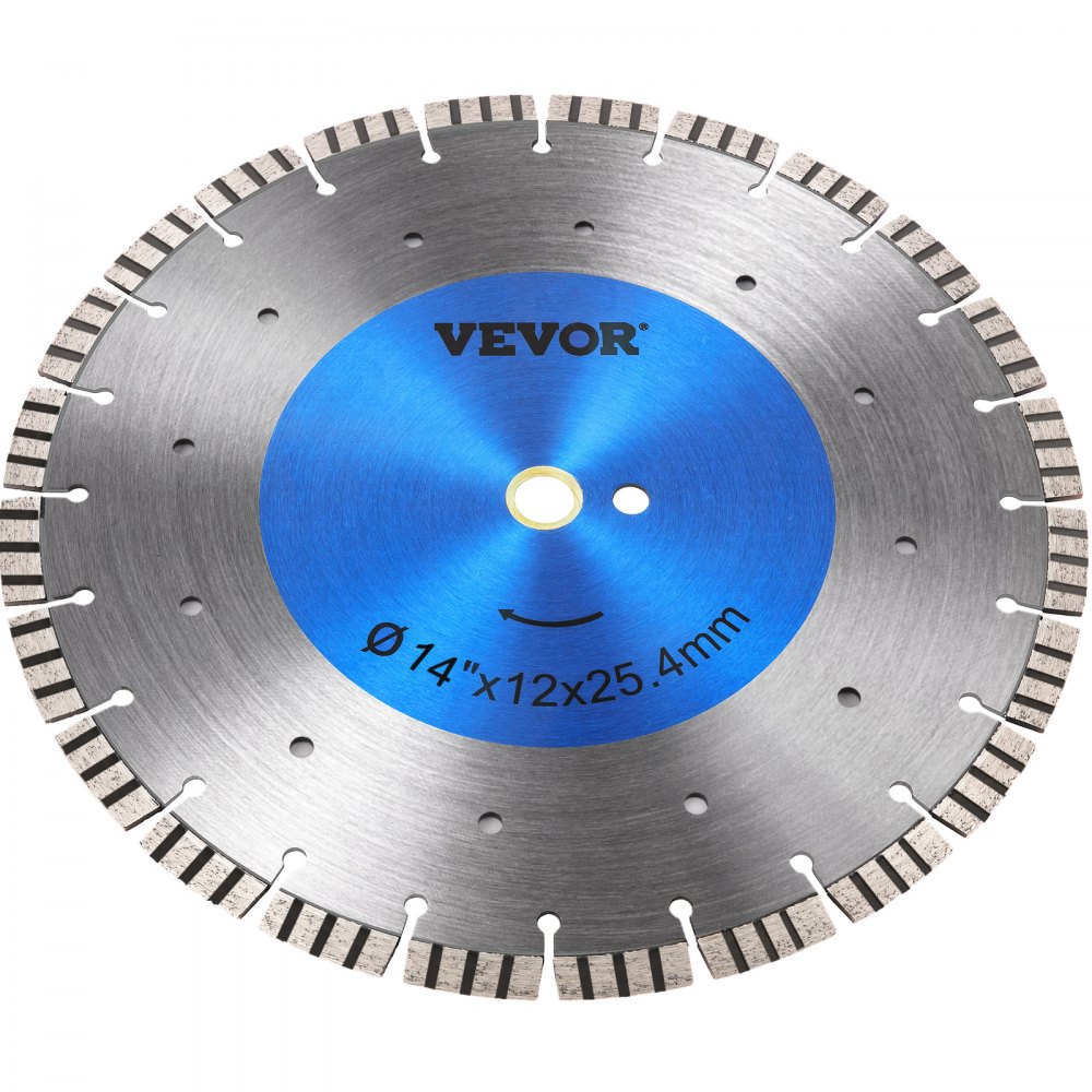 Hoja de sierra de diamante VEVOR de 14" para hormigón, disco de corte segmentado en seco o húmedo, hoja de sierra húmeda para mampostería, sierra eléctrica de uso general, hoja de segmento de 0,47" de alto, hojas de diamante para hormigón, ladrillo, bloque y mampostería.