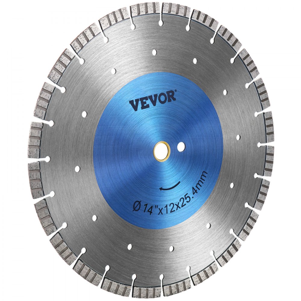 Hoja de sierra de diamante VEVOR de 14" para hormigón, disco de corte segmentado en seco o húmedo, hoja de sierra húmeda para mampostería, sierra eléctrica de uso general, hoja de segmento de 0,47" de alto, hojas de diamante para hormigón, ladrillo, bloque y mampostería.