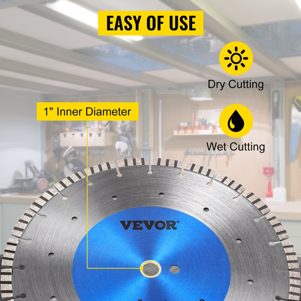 Hoja de sierra de diamante VEVOR de 14" para hormigón, disco de corte segmentado en seco o húmedo, hoja de sierra húmeda para mampostería, sierra eléctrica de uso general, hoja de segmento de 0,47" de alto, hojas de diamante para hormigón, ladrillo, bloque y mampostería.