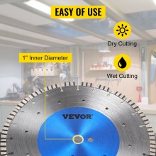 Hoja de diamante VEVOR Hoja de sierra para concreto de 14" Disco de corte segmentado húmedo o seco para mampostería Hoja de sierra húmeda Sierra eléctrica de uso general Hoja de segmento de 0.47" de altura Hojas de diamante para mampostería de bloques de ladrillo de concreto