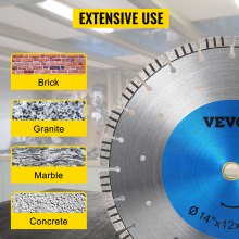 Hoja de diamante VEVOR Hoja de sierra para concreto de 14" Disco de corte segmentado húmedo o seco para mampostería Hoja de sierra húmeda Sierra eléctrica de uso general Hoja de segmento de 0.47" de altura Hojas de diamante para mampostería de bloques de ladrillo de concreto