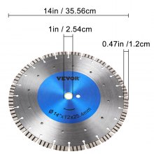 Hoja de diamante VEVOR Hoja de sierra para concreto de 14" Disco de corte segmentado húmedo o seco para mampostería Hoja de sierra húmeda Sierra eléctrica de uso general Hoja de segmento de 0.47" de altura Hojas de diamante para mampostería de bloques de ladrillo de concreto