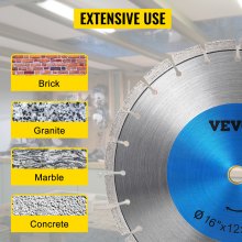 Hoja de diamante VEVOR Hoja de sierra para concreto de 16" Disco de corte segmentado húmedo o seco para mampostería Hoja de sierra húmeda Sierra eléctrica de uso general Hoja de altura de segmento de 12 mm Hojas de diamante para mampostería de bloques de ladrillo de concreto