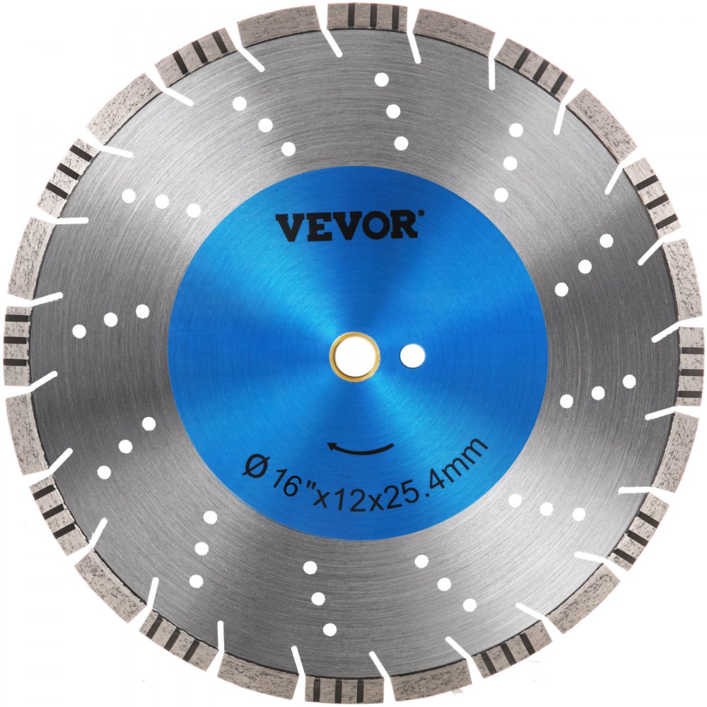Hoja de diamante VEVOR Hoja de sierra para concreto de 16" Disco de corte segmentado húmedo o seco para mampostería Hoja de sierra húmeda Sierra eléctrica de uso general Hoja de altura de segmento de 12 mm Hojas de diamante para mampostería de bloques de ladrillo de concreto
