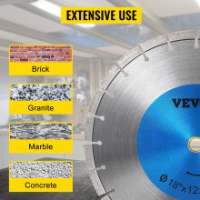 Hoja de diamante VEVOR Hoja de sierra para concreto de 18" Disco de corte segmentado húmedo o seco para mampostería Hoja de sierra húmeda Sierra eléctrica de uso general Hoja de segmento de 12 mm de altura Hojas de diamante para mampostería de bloques de ladrillo de concreto