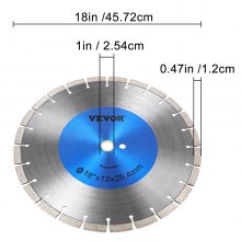 Hoja de diamante VEVOR Hoja de sierra para concreto de 18" Disco de corte segmentado húmedo o seco para mampostería Hoja de sierra húmeda Sierra eléctrica de uso general Hoja de segmento de 12 mm de altura Hojas de diamante para mampostería de bloques de ladrillo de concreto
