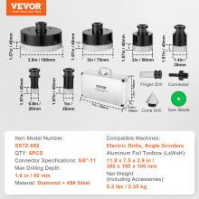 VEVOR Juego de brocas de diamante, 6 piezas 20/25/35/50/75/100 mm, kit de sierra perforadora de diamante, con broca de fresado de dedo, hoja de sierra cónica y estuche de almacenamiento, para brocas de diamante secas y húmedas para azulejos de cerámica