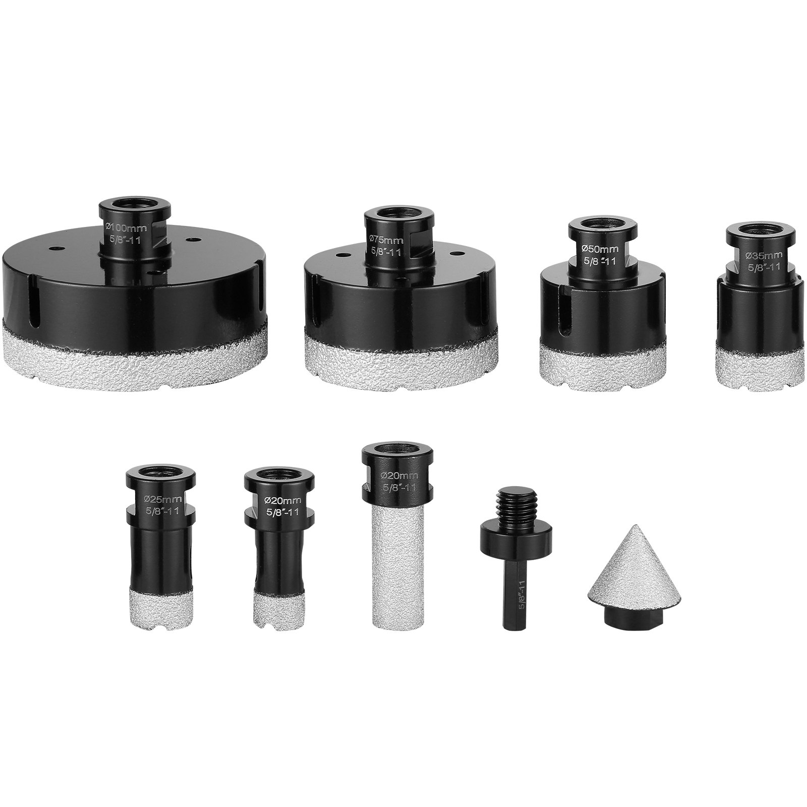 VEVOR Juego de brocas de diamante para perforación de núcleo, 6 piezas de 20/25/35/50/75/100 mm, con broca de fresado de dedo, hoja de sierra cónica y estuche, para uso en seco y húmedo, brocas de diamante para baldosas de cerámica.