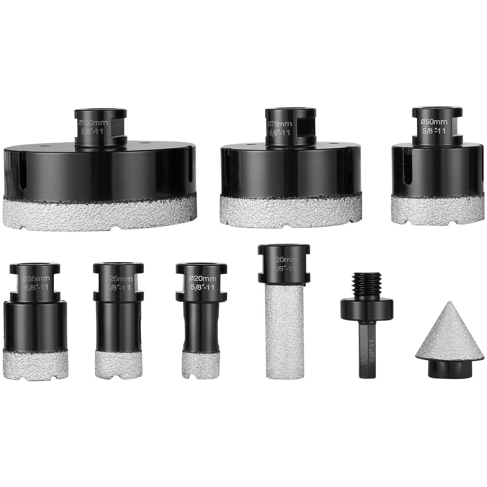 VEVOR Juego de brocas de diamante para perforación de núcleo, 6 piezas de 20/25/35/50/75/100 mm, con broca de fresado de dedo, hoja de sierra cónica y estuche, para uso en seco y húmedo, brocas de diamante para baldosas de cerámica.