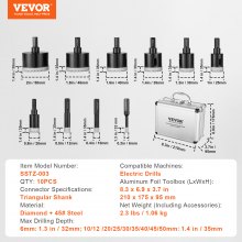 VEVOR Juego de Brocas de Diamante, 10 PCS 6/10/12/20/25/30/35/40/45/50 mm Kit de Sierra Corona de Diamante, Vástago Triangular, con Estuche de Almacenamiento, para Seco y Húmedo, Brocas de Diamante para Cerámica Azulejo Porcelánico