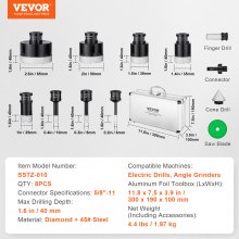 VEVOR Juego de brocas de diamante, 8 piezas 6/8/10/25/35/38/50/65 mm, con broca de fresado de dedo, hoja de sierra cónica y estuche de almacenamiento, para brocas de diamante secas y húmedas para Baldosas de cerámica