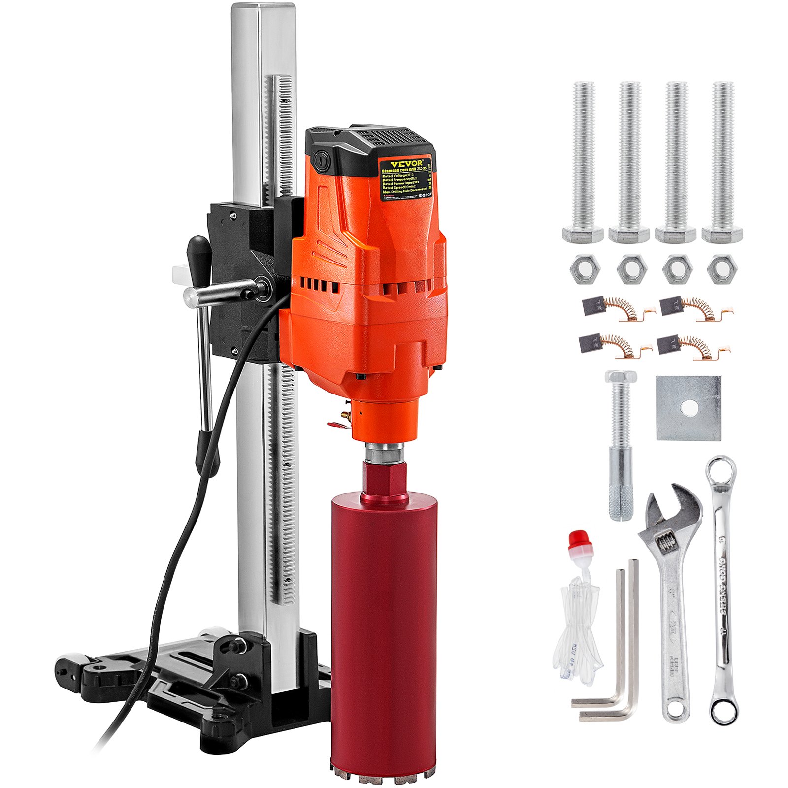 Máquina perforadora de núcleo VEVOR 305 MM 12 pulgadas Equipo de perforación de núcleo Potente taladro de núcleo de hormigón de diamante resistente 110V 500 r / min Herramienta de equipo de perforación de núcleo Perforación de bloque de ladrillo de hormigón seco húmedo 4800W Rotación de 45 grados