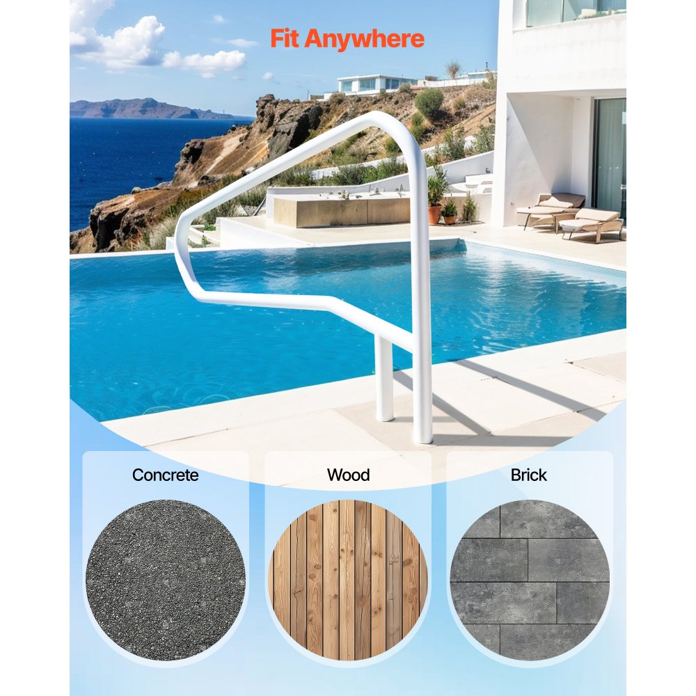 VEVOR Barandilla para Piscina, Carga de 100 kg, Acero Inoxidable, Soldadura sin Juntas, Montaje Empotrado o Sobre Base, para Piscinas, Parques Acuáticos y Spas, 1371 x 48 x 813 mm, Blanco Crema